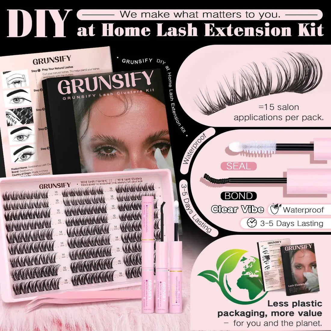 Grunsify Wispy Cluster Lashes, Naturally Blended, 10-16mm, Fluffy and Lightweight, Suitable for Everyday Makeup Applications.