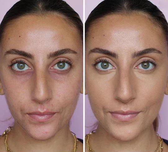 Customer before and after makeup photo