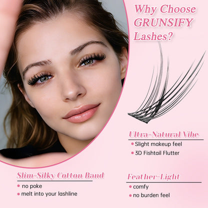 Grunsify Wispy Cluster Lashes, Naturally Blended, 10-16mm, Fluffy and Lightweight, Suitable for Everyday Makeup Applications.