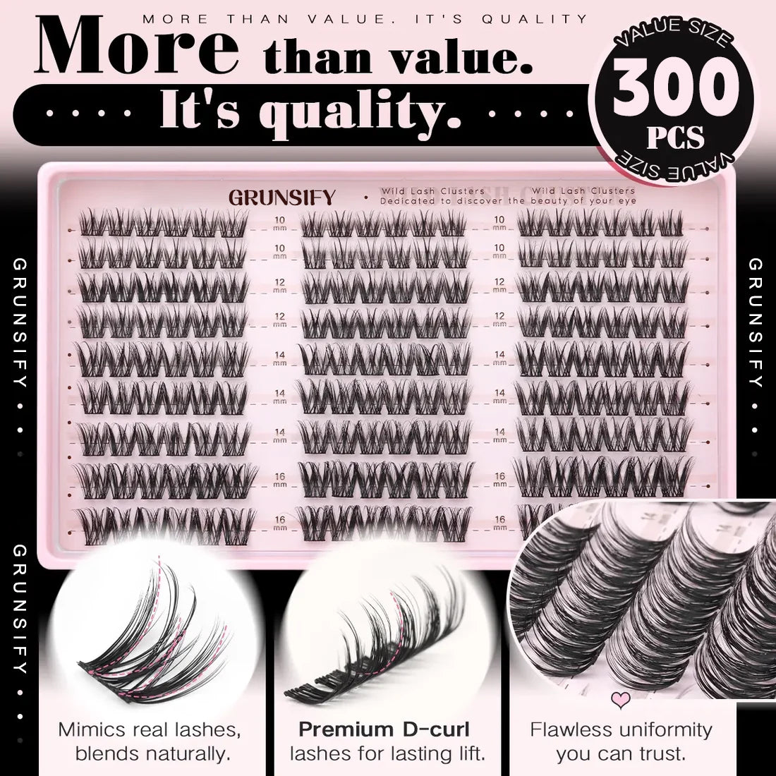 Grunsify Wispy Cluster Lashes, Naturally Blended, 10-16mm, Fluffy and Lightweight, Suitable for Everyday Makeup Applications.