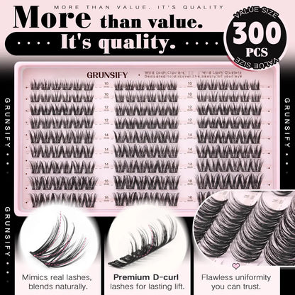 Grunsify Wispy Cluster Lashes, Naturally Blended, 10-16mm, Fluffy and Lightweight, Suitable for Everyday Makeup Applications.